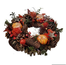 SNOW WHITE 30Cm Autumn Christmas Door Wreath Small Decorative Wreath With Orange Foliage - thumbnail 5