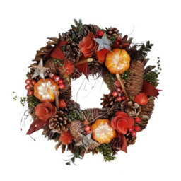 SNOW WHITE 30Cm Autumn Christmas Door Wreath Small Decorative Wreath With Orange Foliage - thumbnail 2