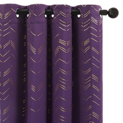 Deconovo Foil Printed Window Treatment 46 X 90 Inch Purple Grape 2 Panels Thermal Insulated Super Soft Eyelet Blackout Curtains