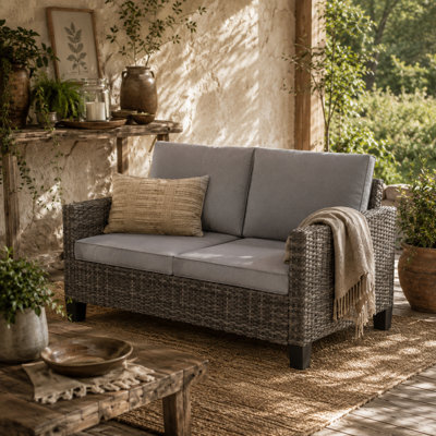 Wyld Haus Nolo Dark Grey 2-Seater Outdoor Sofa With Cushions, Galvanised Steel Frame, Pe Wicker (L128 X D74 X H75Cm) - image 1