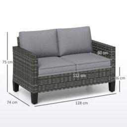 Wyld Haus Nolo Dark Grey 2-Seater Outdoor Sofa With Cushions, Galvanised Steel Frame, Pe Wicker (L128 X D74 X H75Cm) - thumbnail 3