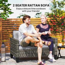 Wyld Haus Nolo Dark Grey 2-Seater Outdoor Sofa With Cushions, Galvanised Steel Frame, Pe Wicker (L128 X D74 X H75Cm) - thumbnail 4