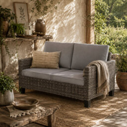 Wyld Haus Nolo Dark Grey 2-Seater Outdoor Sofa With Cushions, Galvanised Steel Frame, Pe Wicker (L128 X D74 X H75Cm) - thumbnail 1