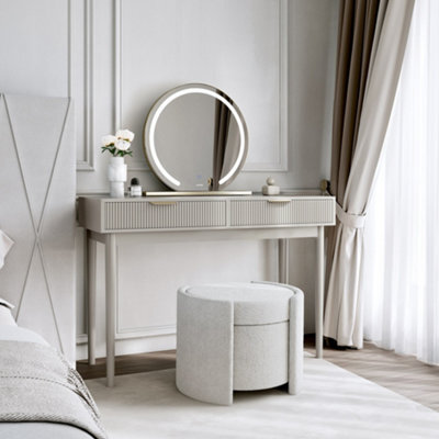 CARME Home Layla Mocha Dressing Table With Elsie Led Mirror & Maeva Bouclé Storage Stool - image 1