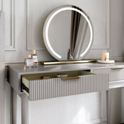 CARME Home Layla Mocha Dressing Table With Elsie Led Mirror & Maeva Bouclé Storage Stool - thumbnail 3
