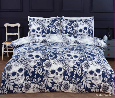 Rapport Home Gothic Skulls White Duvet Cover Set King Bedding Set