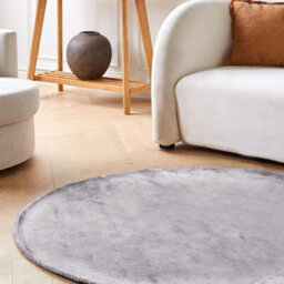 Beliani Light Grey Round Viscose Rug 140Cm - Hand-Tufted Low Pile, Soft Modern Area Rug - thumbnail 2