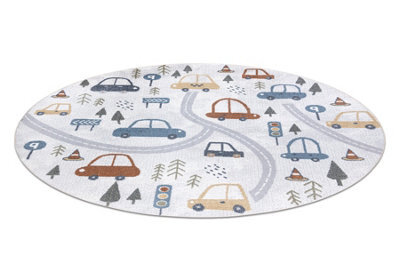 RugsX Carpet Bono 8436 Circle Cars, Street Cream / Light Grey  Circle 160 Cm - image 1