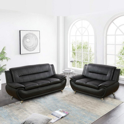 SquareBoxx Eclipse 3+2 Modern Leather Sofa Set - Black - image 1