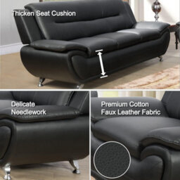 SquareBoxx Eclipse 3+2 Modern Leather Sofa Set - Black - thumbnail 6