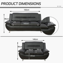 SquareBoxx Eclipse 3+2 Modern Leather Sofa Set - Black - thumbnail 2