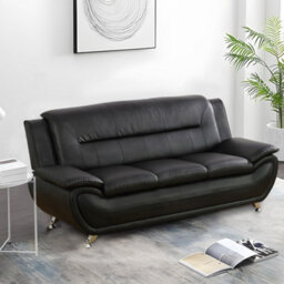 SquareBoxx Eclipse 3+2 Modern Leather Sofa Set - Black - thumbnail 3