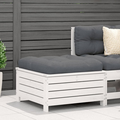Berkfield Garden Footstool With Cushion White Solid Wood Pine - image 1