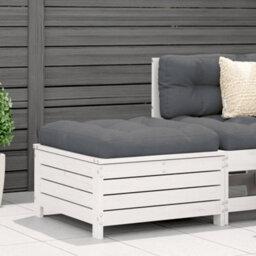 Berkfield Garden Footstool With Cushion White Solid Wood Pine
