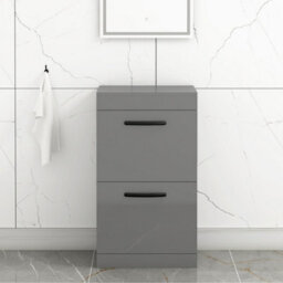 Royal Bathrooms Turin 500mm Indigo Grey Gloss Floor Standing Worktop Vanity Unit - 2 Drawer With Matt Black Handle - thumbnail 1