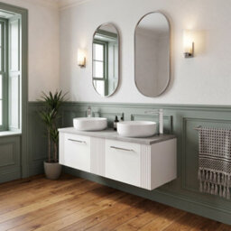 Balterley Belvide Partial Fluted 2 Drawer Wall Hung Vanity Unit With Bellato Grey Laminate Worktop - 1200mm - Satin White - thumbnail 4