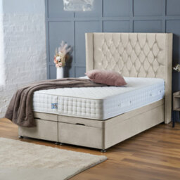 Bsspoke Cream Velvet Divan Bed Chesterfield Wingback End Lift Up Ottoman Storage With Mattress 54Inch Headboard In All Sizes - thumbnail 1