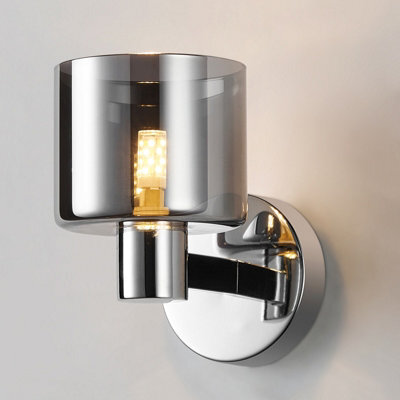 Harper Living Modern Wall Light, Indoor Wall Lamp With Chrome Finish & Smoked Glass Shade, Wall Sconce Lights - image 1