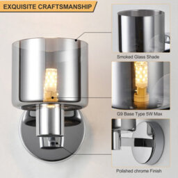 Harper Living Modern Wall Light, Indoor Wall Lamp With Chrome Finish & Smoked Glass Shade, Wall Sconce Lights - thumbnail 5