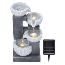 Breeins 4-Tier Textured Bowl Solar-Powered Water Fountain Outdoor Gardening Decor, Curved Faux Stone Design - thumbnail 1