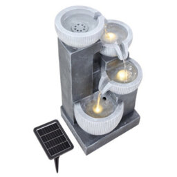 Breeins 4-Tier Textured Bowl Solar-Powered Water Fountain Outdoor Gardening Decor, Curved Faux Stone Design - thumbnail 6
