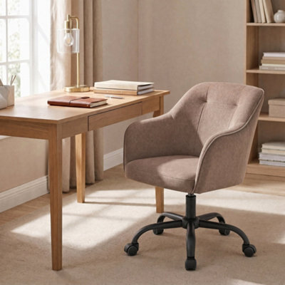 Ledrem Office Chair, Swivel Chair, Desk Chair, Makeup Vanity Chair, Cotton-Linen Fabric, Home Office, Study, Bedroom, Brown - image 1