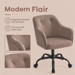 Ledrem Office Chair, Swivel Chair, Desk Chair, Makeup Vanity Chair, Cotton-Linen Fabric, Home Office, Study, Bedroom, Brown - thumbnail 8