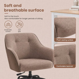 Ledrem Office Chair, Swivel Chair, Desk Chair, Makeup Vanity Chair, Cotton-Linen Fabric, Home Office, Study, Bedroom, Brown - thumbnail 6