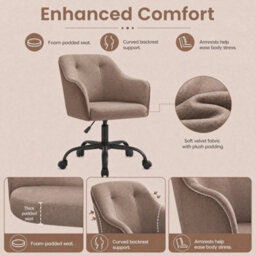 Ledrem Office Chair, Swivel Chair, Desk Chair, Makeup Vanity Chair, Cotton-Linen Fabric, Home Office, Study, Bedroom, Brown - thumbnail 7