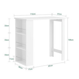 Sobuy Fwt17-Ii-W Kitchen Breakfast Bar Table Modern Dining Table With 3-Tier Storage Shelves Tall Table,white,w112Xd57Xh106 - thumbnail 3