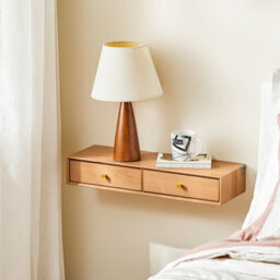 Sobuy Fhk37-N, Floating Shelf With 2 Drawers Wall Shelf Solid Beech Wood, W60 X D20 X H10Cm, Natural - thumbnail 5