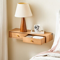 Sobuy Fhk37-N, Floating Shelf With 2 Drawers Wall Shelf Solid Beech Wood, W60 X D20 X H10Cm, Natural - thumbnail 6