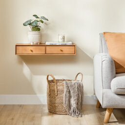 Sobuy Fhk37-N, Floating Shelf With 2 Drawers Wall Shelf Solid Beech Wood, W60 X D20 X H10Cm, Natural - thumbnail 7