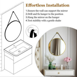 Artloge 60Cm Gold Round Wall Mirror With Strap Aluminum Frame Hanging Mirror Farmhouse Space - thumbnail 9