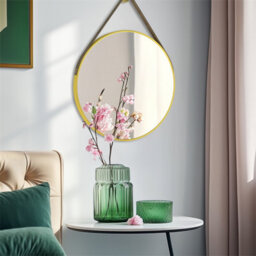 Artloge 60Cm Gold Round Wall Mirror With Strap Aluminum Frame Hanging Mirror Farmhouse Space - thumbnail 5