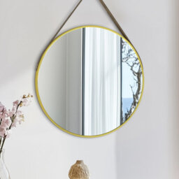 Artloge 60Cm Gold Round Wall Mirror With Strap Aluminum Frame Hanging Mirror Farmhouse Space - thumbnail 6