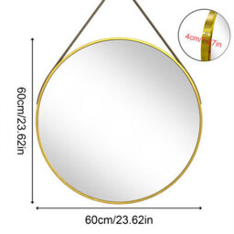 Artloge 60Cm Gold Round Wall Mirror With Strap Aluminum Frame Hanging Mirror Farmhouse Space - thumbnail 2