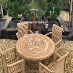 Teak Garden Furniture Round Folding Table With 4 Stacking Chairs - thumbnail 2