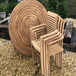 Teak Garden Furniture Round Folding Table With 4 Stacking Chairs - thumbnail 3