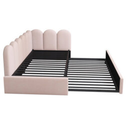 Btm Upholstered Daybed With Pull Out Bed 3Ft Single Sofa Bed 90X190Cm Velvet Pink Guest Bed No Mattress - thumbnail 7