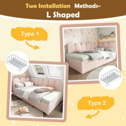 Btm Upholstered Daybed With Pull Out Bed 3Ft Single Sofa Bed 90X190Cm Velvet Pink Guest Bed No Mattress - thumbnail 9