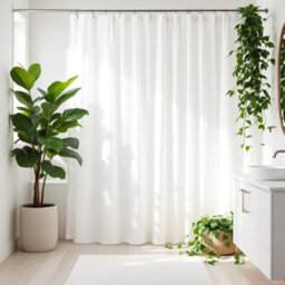 White Polyester Shower Curtain - 250X180Cm