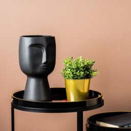 Vanity Living 32.8Cm Face Design Ceramic Vase Matte Black, Modern Decorative Vase For Living Room - thumbnail 3
