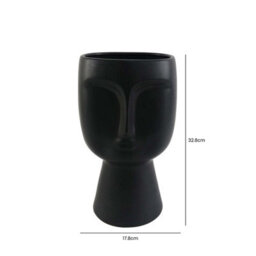 Vanity Living 32.8Cm Face Design Ceramic Vase Matte Black, Modern Decorative Vase For Living Room - thumbnail 4