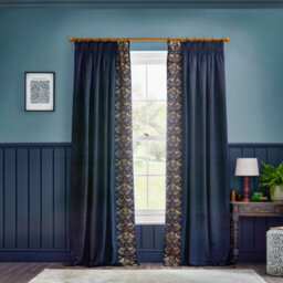 Morris & Co Strawberry Thief Embroidery Embroidered Velvet Room Darkening Pencil Pleat Curtain Pair Indigo (W)229Cm X (D)183Cm - thumbnail 4