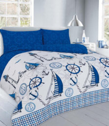 Homespace Direct Ltd Sailboats Nautical Duvet Cover Set Fully Reversible Bedding Blue - King
