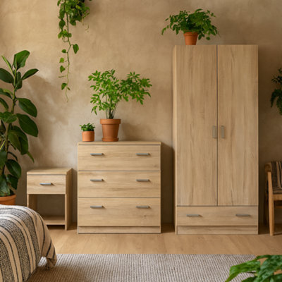 Wyld Haus Berlin Natural 3-Piece Bedroom Furniture Set With Bedside, Chest And Wardrobe