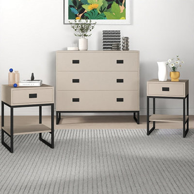 Melody Maison Large 3 Drawer Chest Of Drawers And Pair Of Bedside Tables - Elle Black Stone Range - image 1