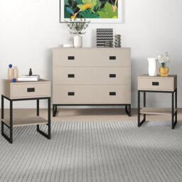 Melody Maison Large 3 Drawer Chest Of Drawers And Pair Of Bedside Tables - Elle Black Stone Range - thumbnail 2