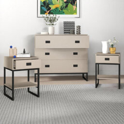 Melody Maison Large 3 Drawer Chest Of Drawers And Pair Of Bedside Tables - Elle Black Stone Range - thumbnail 3
